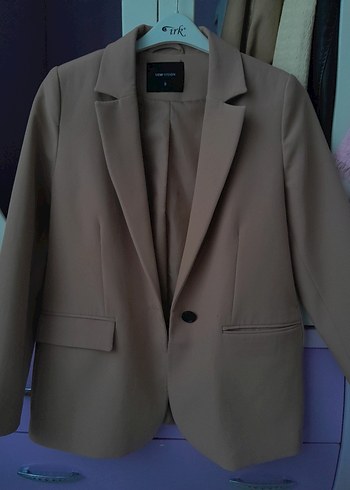 Bej Kadın Düğmeli Ofis Blazeri - Görsel 3