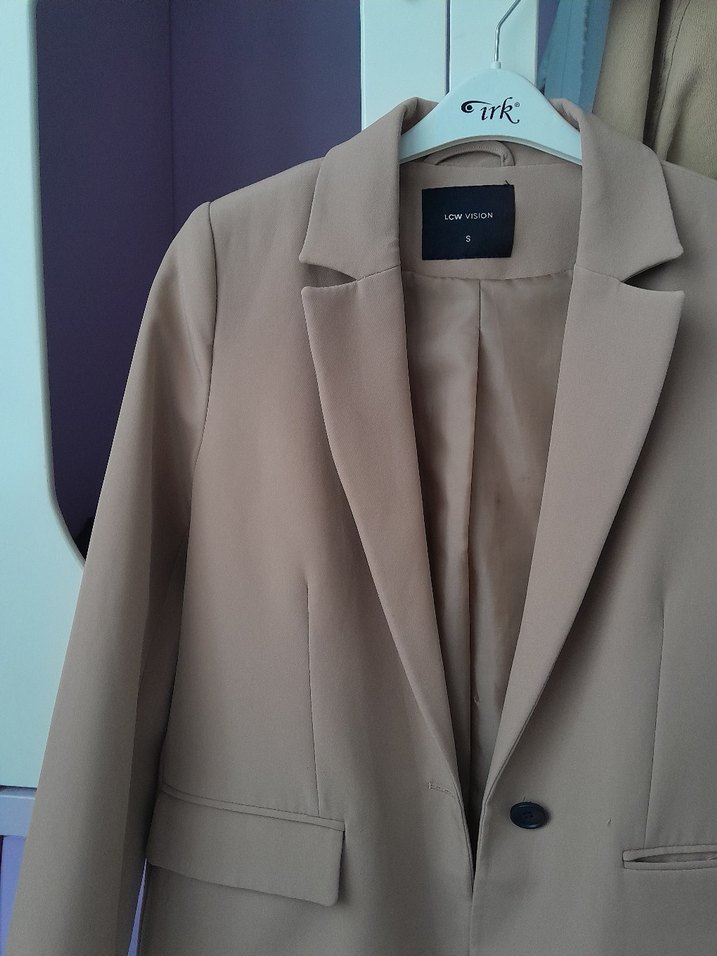 Bej Kadın Düğmeli Ofis Blazeri - Görsel 2