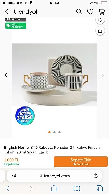 English home 2 Li fincan takımı