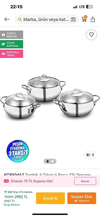 Korkma tombik tencere seti