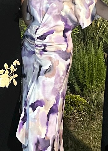 l Beden H&M Mor drapeli Desenli midi Elbise
