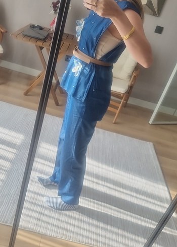 Düğmeli Mavi Kadın Denim Takım - Görsel 6