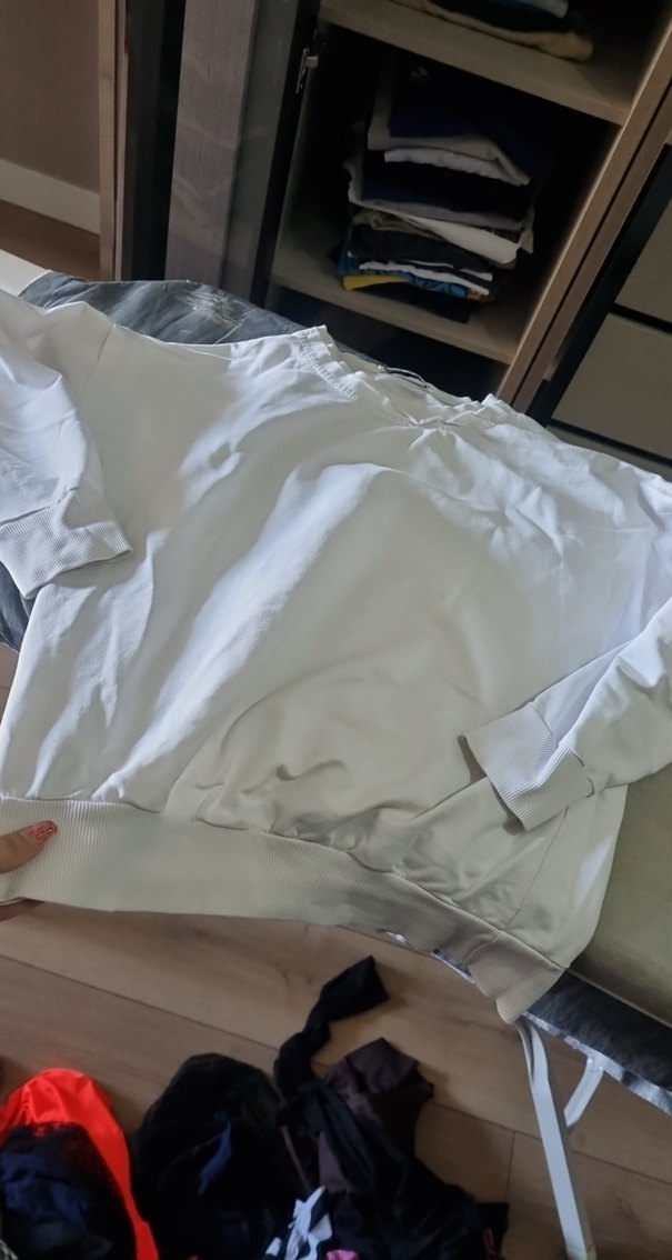 Beyaz Keten Hamile Tişörtü, Kısa Kollu, Salaş - Görsel 2