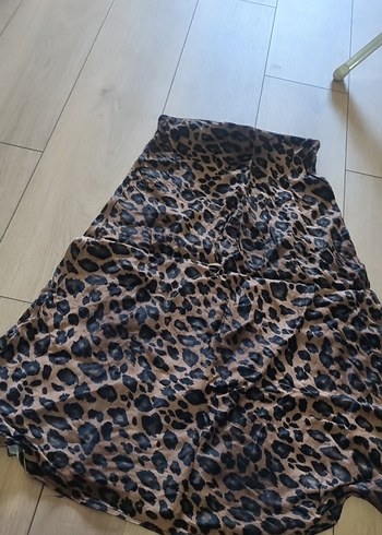 Leopar Desenli Kahverengi Uzun Etek - Görsel 2