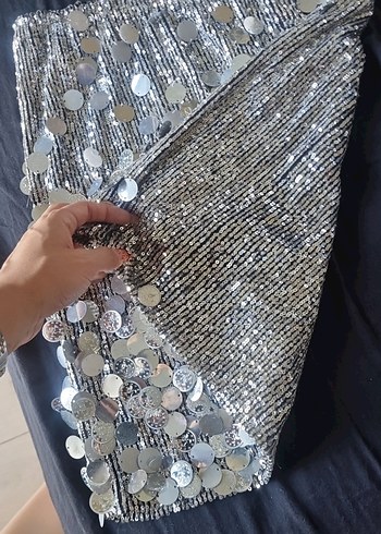 Gri Payetli Mini Etek - Görsel 5