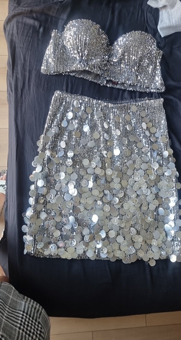 Gri Payetli Mini Etek - Görsel 2