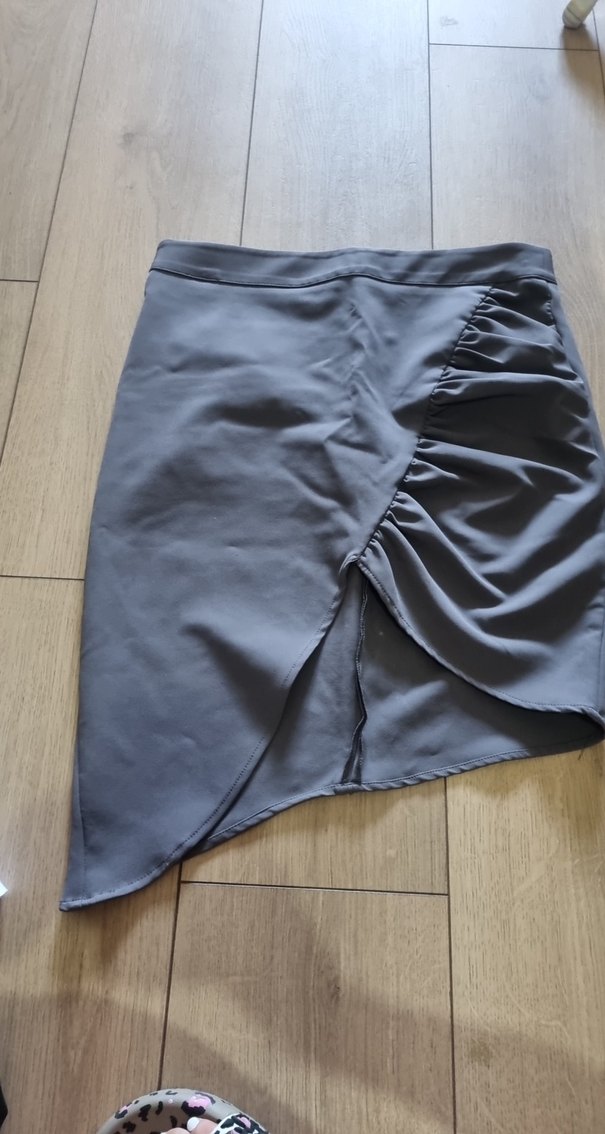 Gri Drapeli Midi Mini Etek - Görsel 2