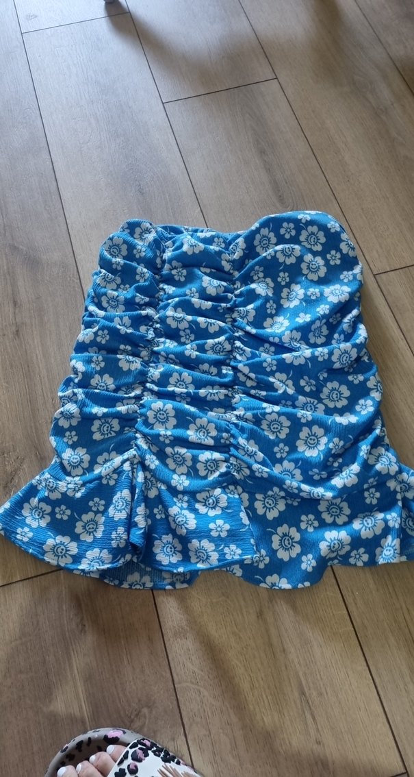 Mavi Çiçekli Fırfırlı Mini Etek - Görsel 2