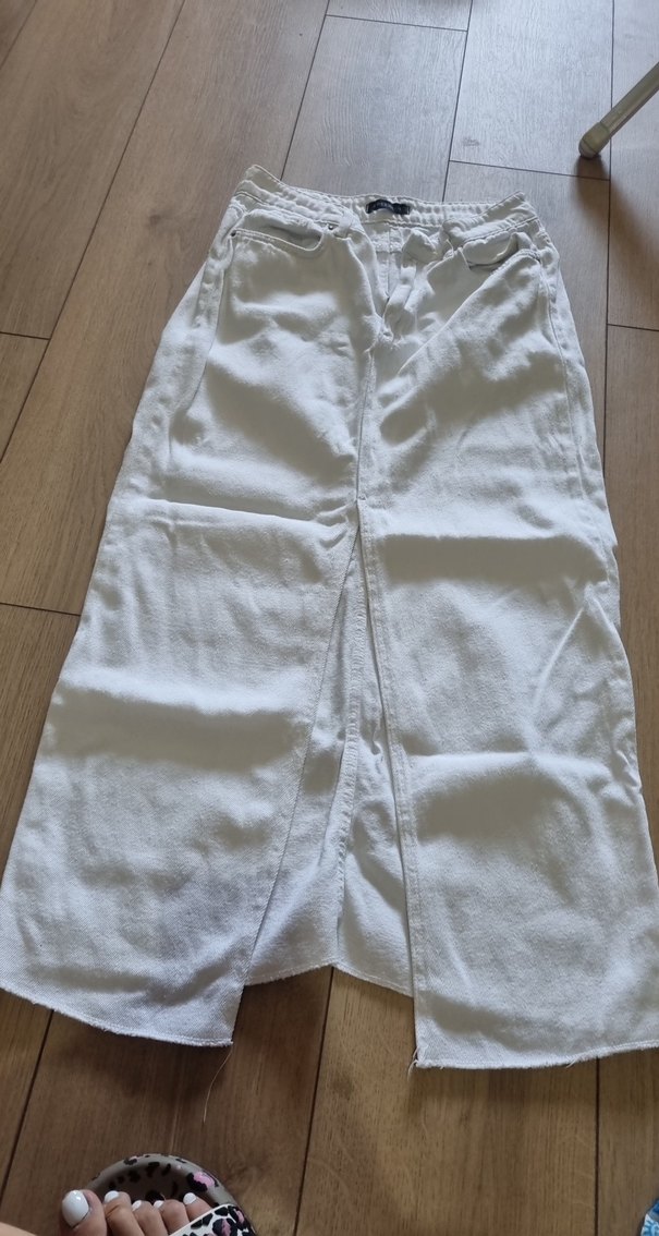 Kadın Beyaz Midi Keten Uzun Etek - Görsel 2