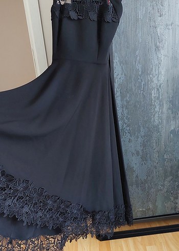 34 Beden Siyah V Yakalı Uzun Gotik Abiye Elbise