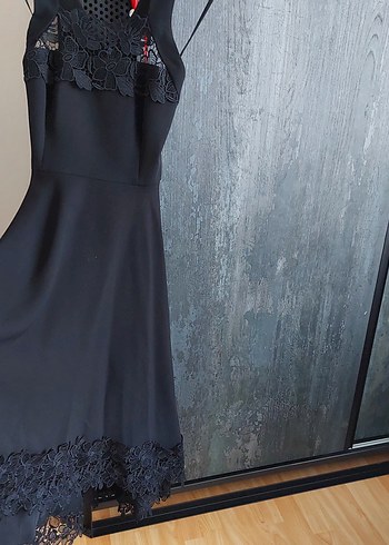 34 Beden siyah Renk Siyah V Yakalı Uzun Gotik Abiye Elbise