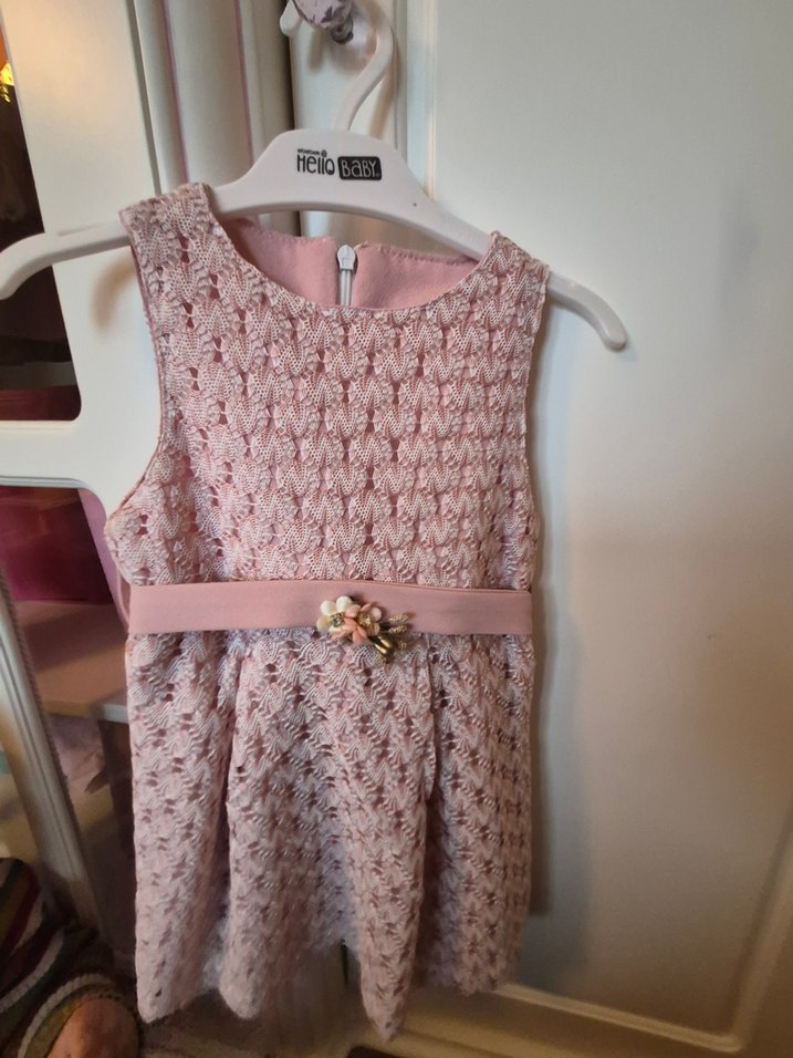 Dantel Detaylı Pembe Kız Çocuk Elbise - Görsel 4