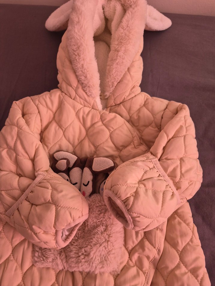 Kürklü Kapüşonlu Pembe Bebek Tulumu - Görsel 3