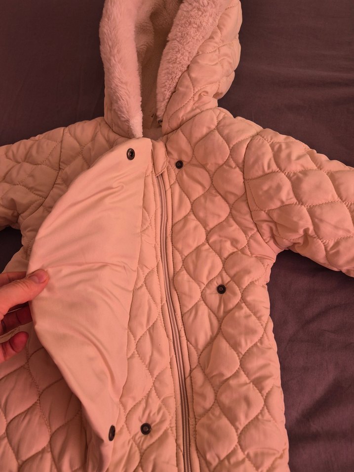 Kürklü Kapüşonlu Pembe Bebek Tulumu - Görsel 5