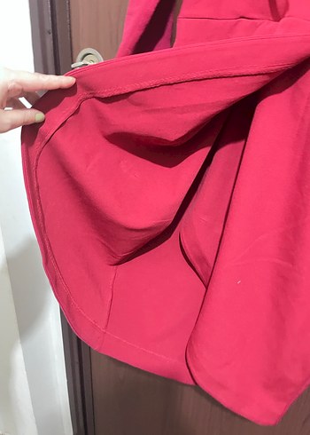 Bordo V Yaka Kemerli Mini Kalem Elbise - Görsel 5