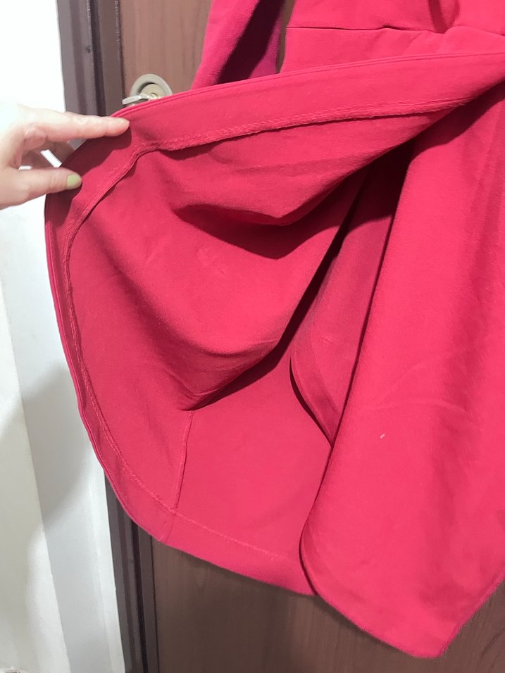 Bordo V Yaka Kemerli Mini Kalem Elbise - Görsel 5