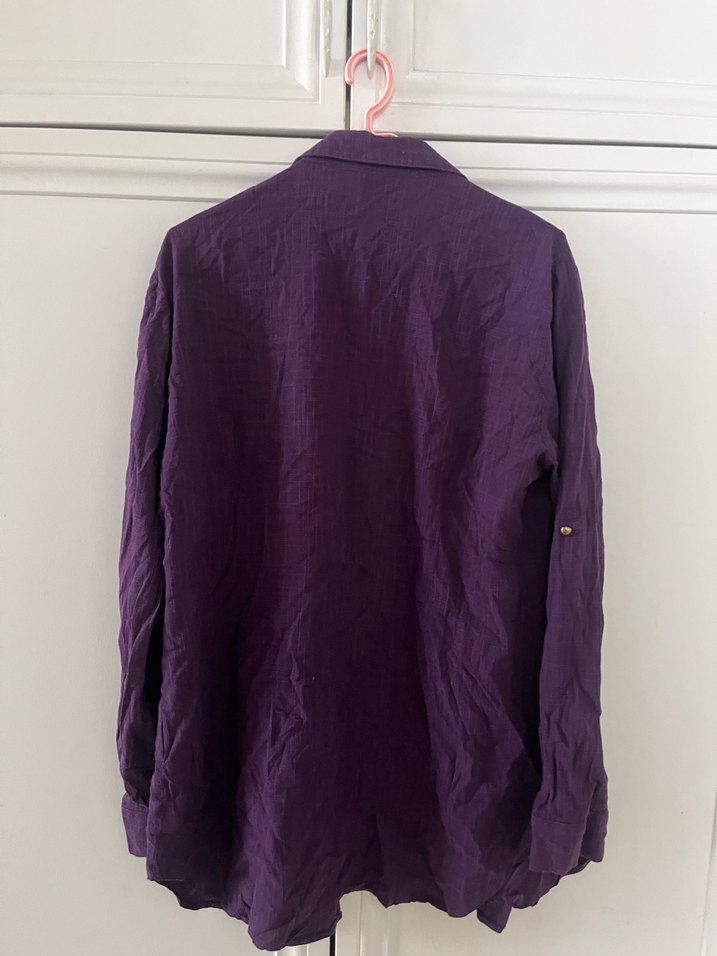 Mor Nakışlı Uzun Kollu Taşlı Gömlek - Görsel 3