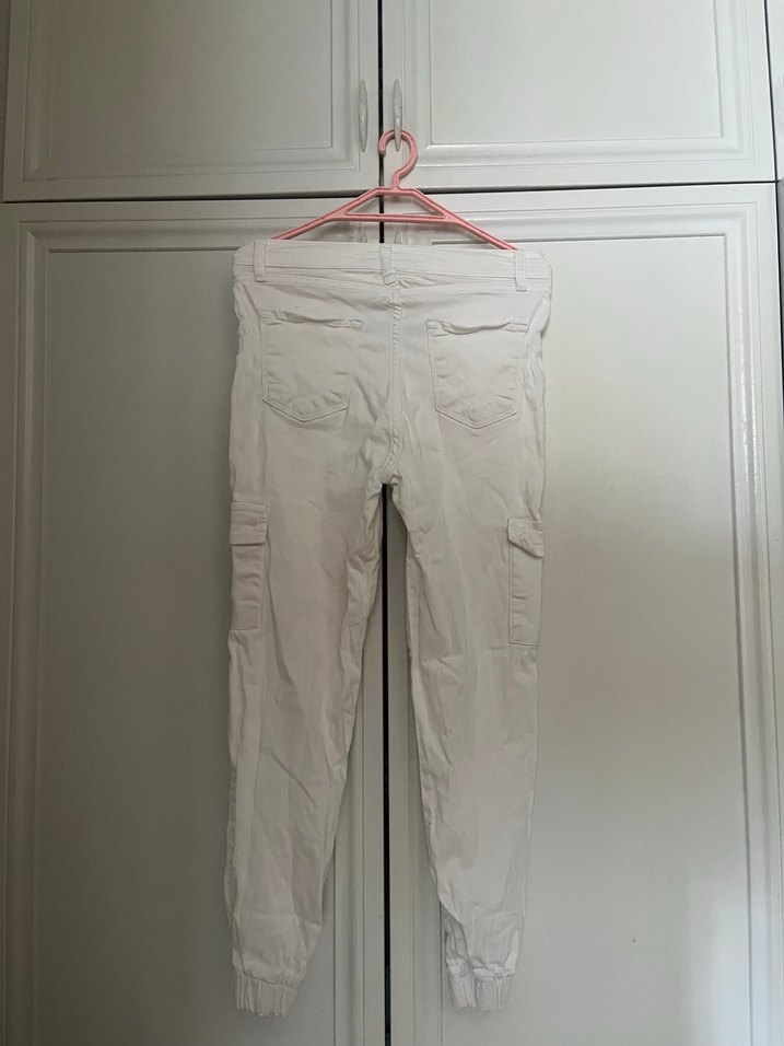 Kadın Beyaz Pamuklu Kargo Rahat Pantolon - Görsel 2