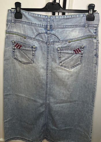 Düğmeli Mavi Kadın Midi Denim Etek - Görsel 3