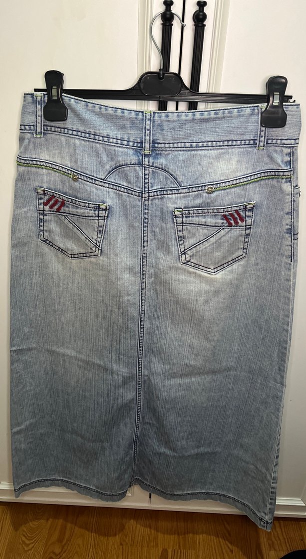 Düğmeli Mavi Kadın Midi Denim Etek - Görsel 3