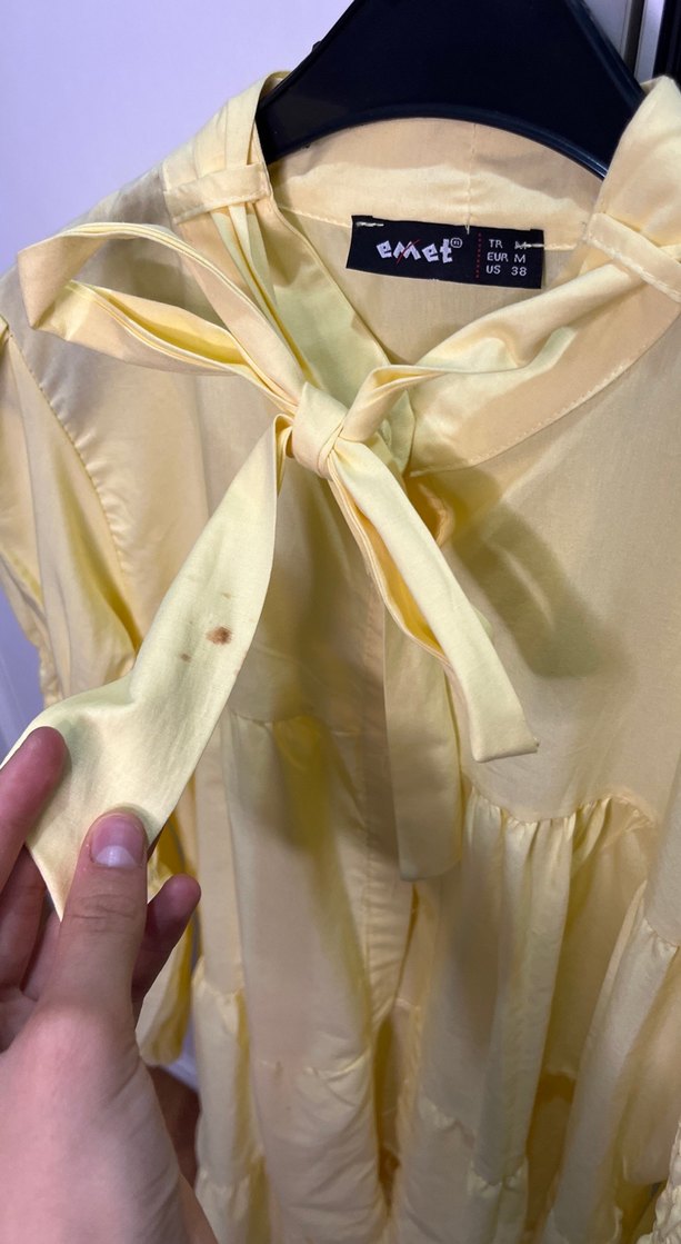 Uzun Kollu Sarı Fırfırlı Keten gömlek - Görsel 2