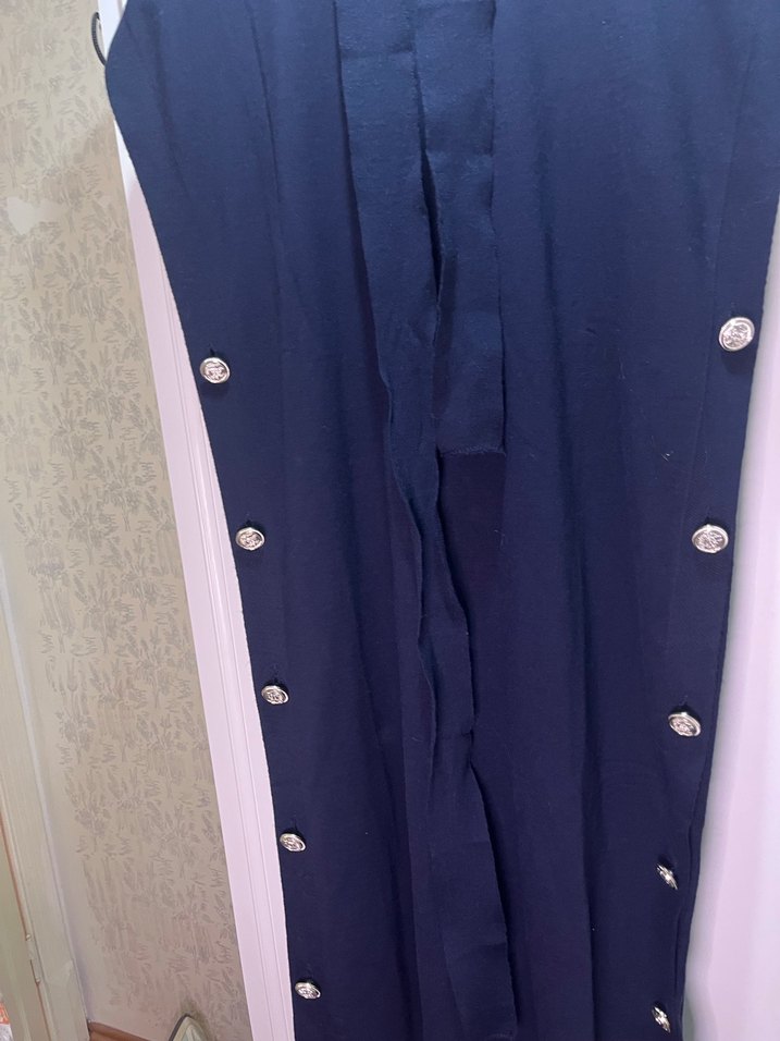 Düğmeli Lacivert Keten Kadın süeter  Uzun Elbise - Görsel 3