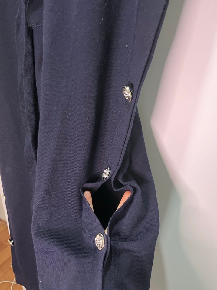 Düğmeli Lacivert Keten Kadın süeter  Uzun Elbise - Görsel 2