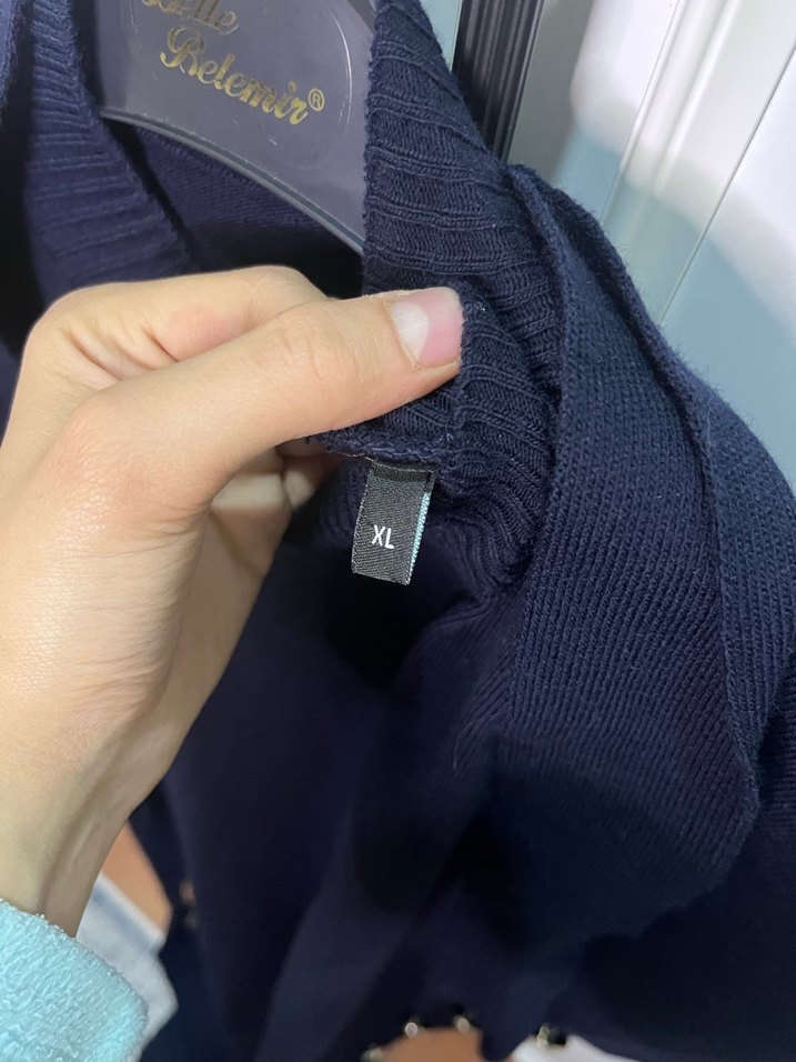 Düğmeli Lacivert Keten Kadın süeter  Uzun Elbise - Görsel 4