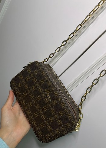 Zincir Detaylı Kahverengi Yılan Derisi Desenli Deri Çanta - Görsel 2