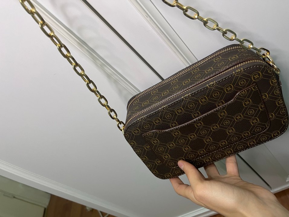 Zincir Detaylı Kahverengi Yılan Derisi Desenli Deri Çanta - Görsel 5