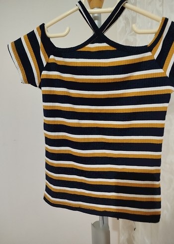 Kız Çocuk Çizgili Örme Kısa Kollu Bluz - Görsel 2