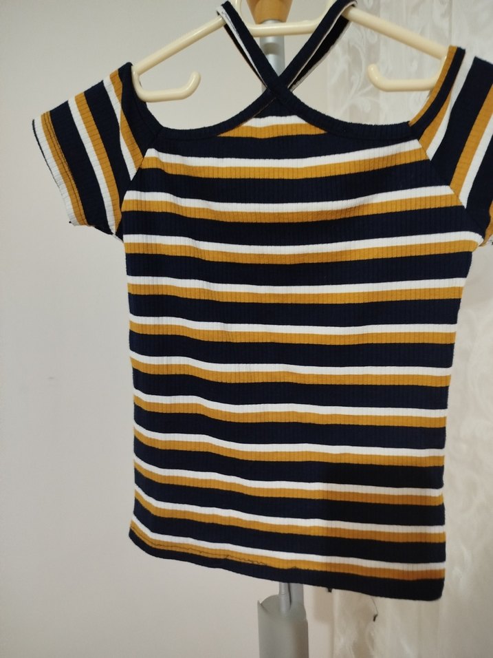 Kız Çocuk Çizgili Örme Kısa Kollu Bluz - Görsel 2