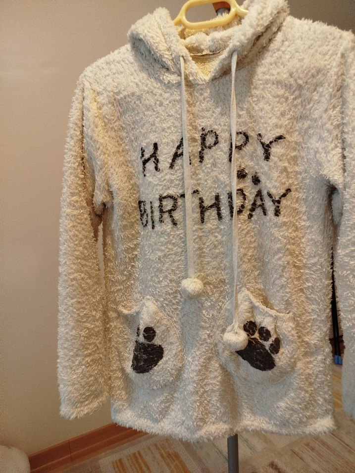 Beyaz Peluş Kediler İçin Kapüşonlu Sweatshirt - Görsel 3