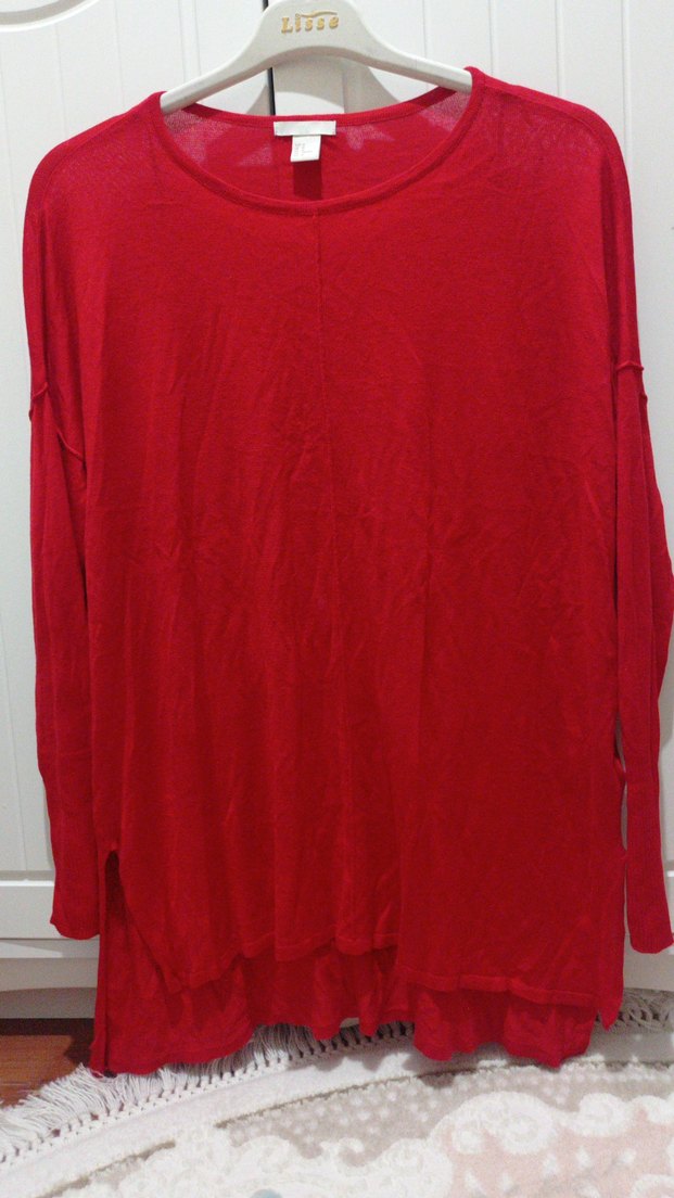 H&M Oversize Kırmızı Basic Merserize Kazak - Görsel 2