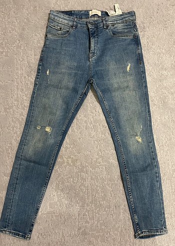Pull Bear Erkek Mavi Yırtmaçlı Jean - Görsel 4
