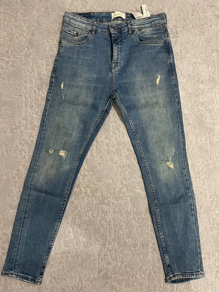 Pull Bear Erkek Mavi Yırtmaçlı Jean - Görsel 4