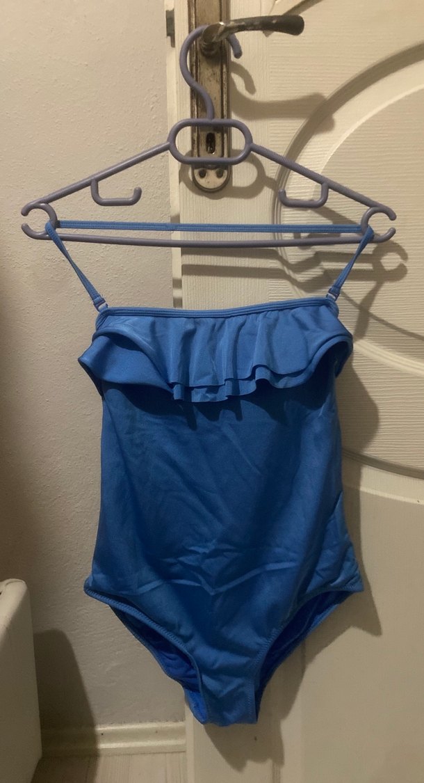 Mavi Fırfırlı İnce Askılı Kadın Mayo - Görsel 2