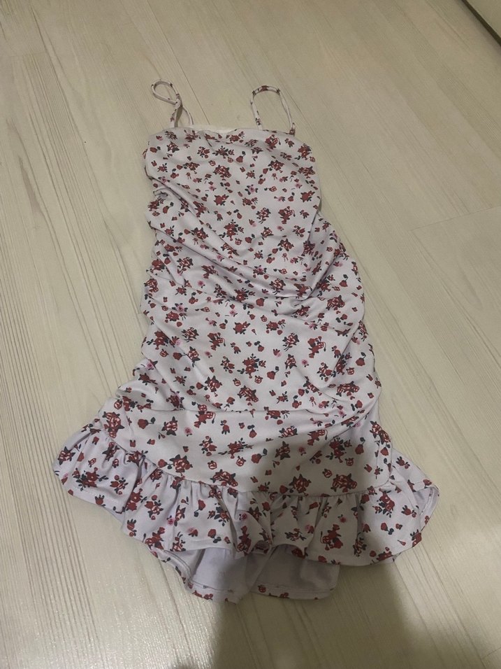 Çiçek Desenli Straplez Mini Elbise - Görsel 2