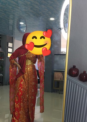 Uzun Kırmızı Desenli Kadın Kına Elbisesi - Görsel 2