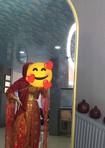 Uzun Kırmızı Desenli Kadın Kına Elbisesi - Görsel 3