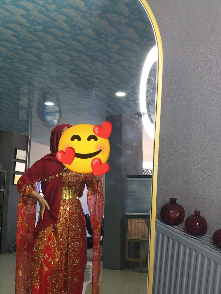 Uzun Kırmızı Desenli Kadın Kına Elbisesi - Görsel 3