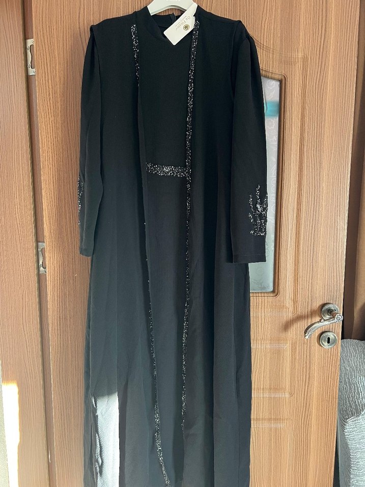 Siyah V Yaka Uzun Kollu Kadın Elbise - Görsel 2