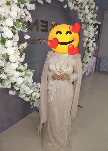 Boncuk İşlemeli Uzun Kollu Bohem Altın Renkli Elbise - Görsel 3