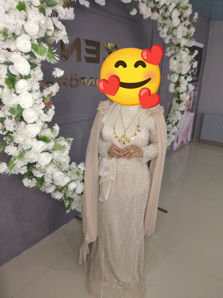 Boncuk İşlemeli Uzun Kollu Bohem Altın Renkli Elbise - Görsel 3