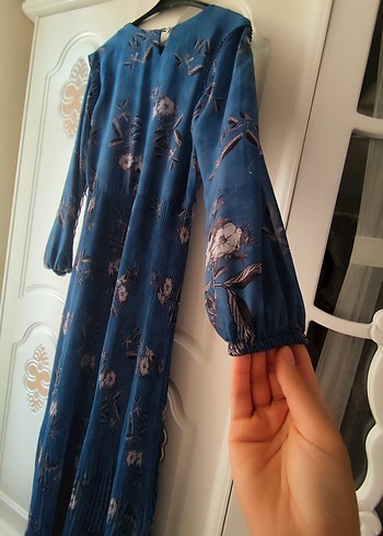 Bohem Uzun Kollu Mavi Uzun Elbise - Görsel 4