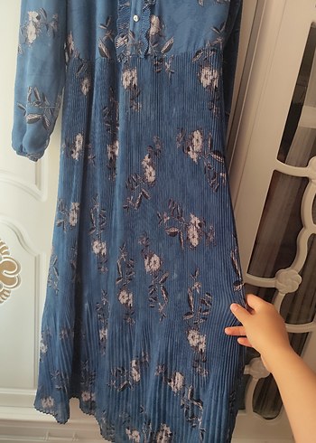 Bohem Uzun Kollu Mavi Uzun Elbise - Görsel 3