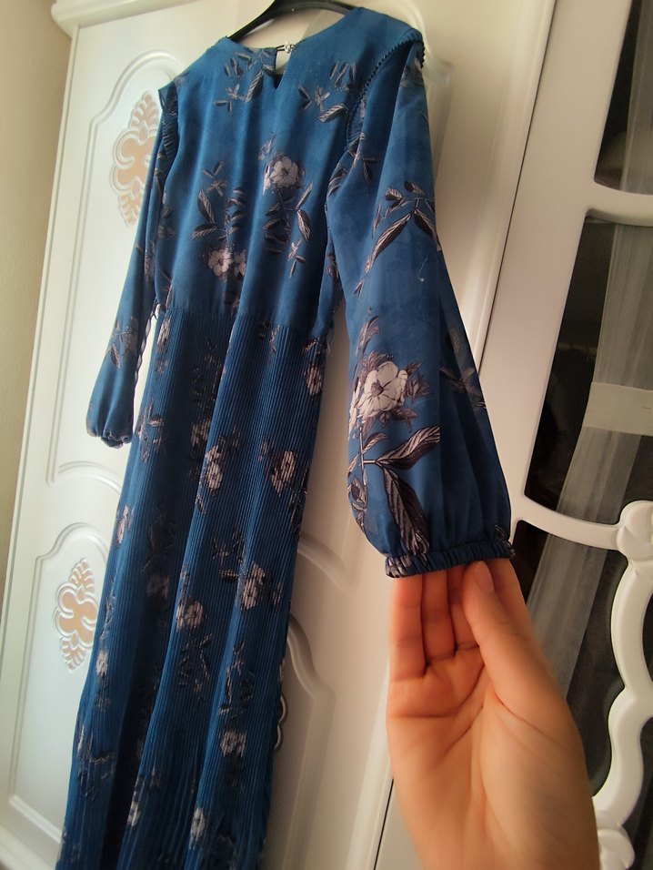 Bohem Uzun Kollu Mavi Uzun Elbise - Görsel 4