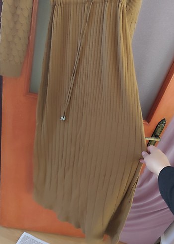 Bej Uzun Triko Elbise - Görsel 4