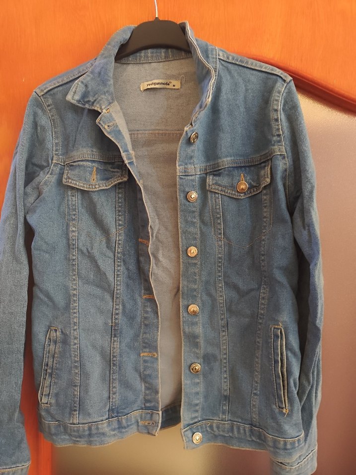 Düğmeli Gri Mavi Kadın Denim Ceket - Görsel 4