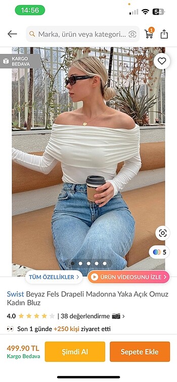 Kayık yaka beyaz body L beden
